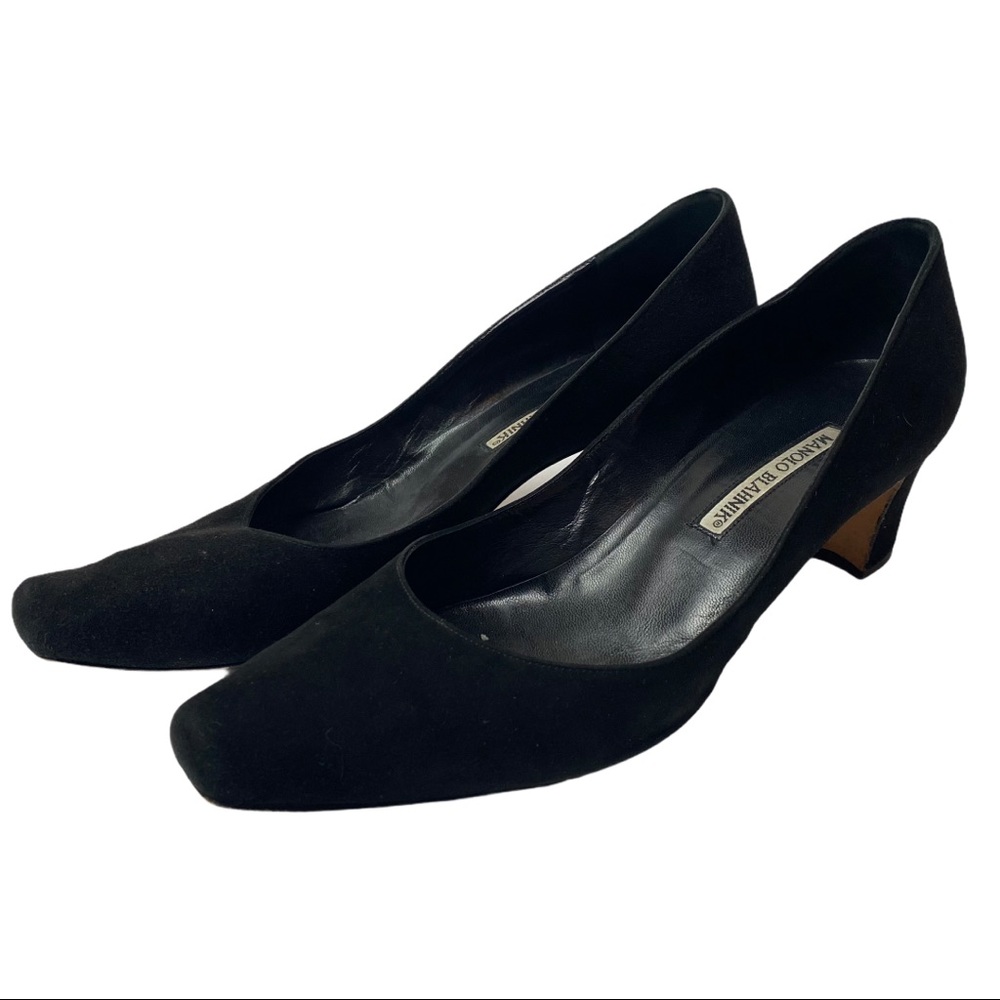 Vintage Manolo Blahnik Black Suede Low Heel Pumps